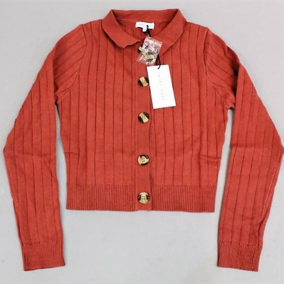 Beautiful Wide-Ribbed Rust-Color Crop Cardigan NWT Size S - Picture 5 of 16